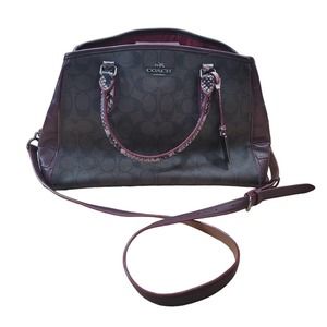Coach Margot Mixed Coated Canvas Exotic Embossed Leather Oxblood